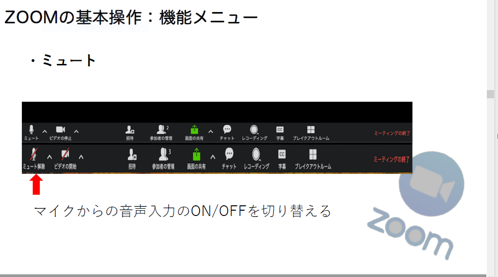 Zoomで ミュートにする ミュート解除する 方法 集客苦手でも30 50人を安定集客 Zoomセミナー集客満席法