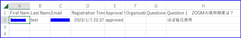 ZOOM事前登録リストレポートCSVファイル
