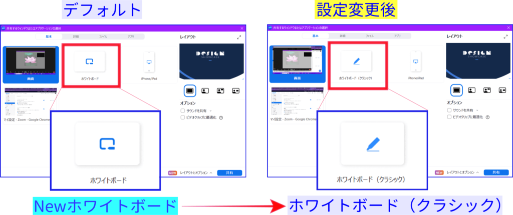 Zoom画面共有ホワイトボード変更