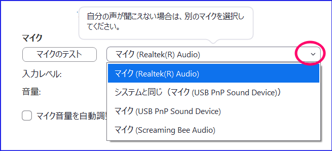 Zoom接続マイクの確認