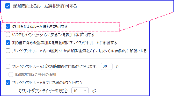 Zoomブレイクアウトルームオプション設定