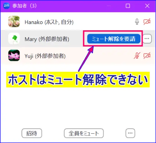 Zoomミュート解除要請