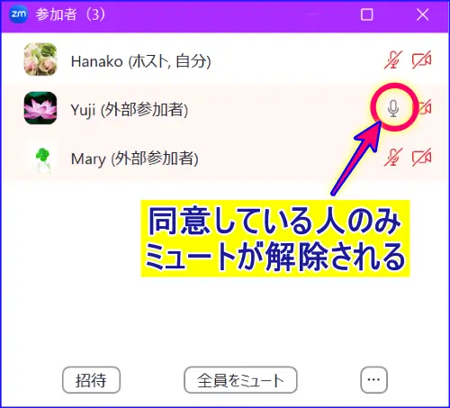 Zoomミュート解除