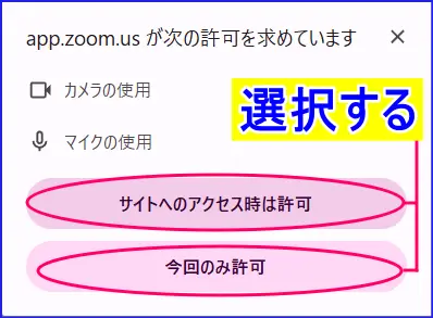 Zoomにカメラとマイクの許可
