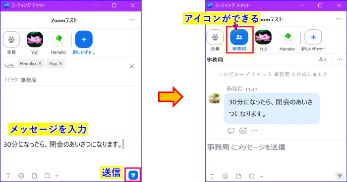 Zoomチャットグループメッセージ