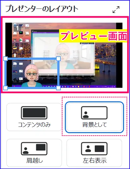 Zoom画面共有プレゼンターレイアウトプレビュー