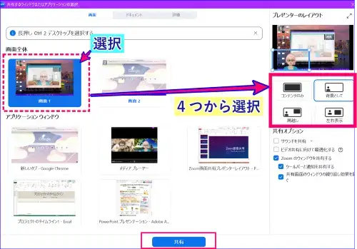 Zoom画面共有操作パネル