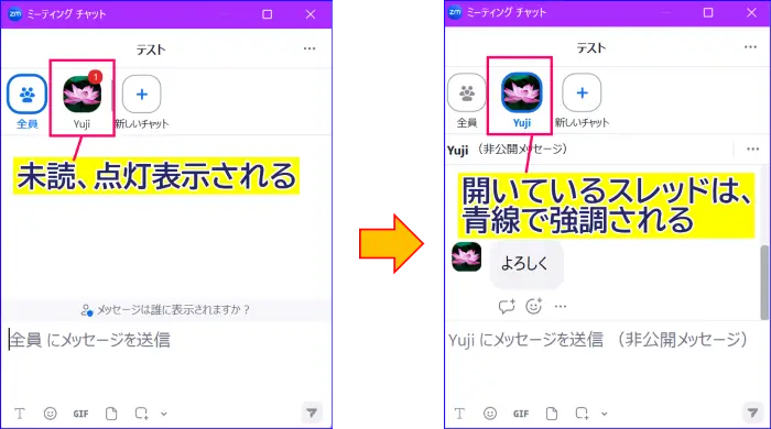 Zoomチャットスレッドの表示