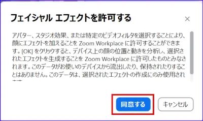 Zoomアバターフェイシャルエフェクトの許可