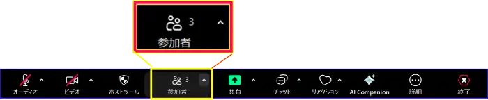 Zoomミーティングコントロールの「参加者」
