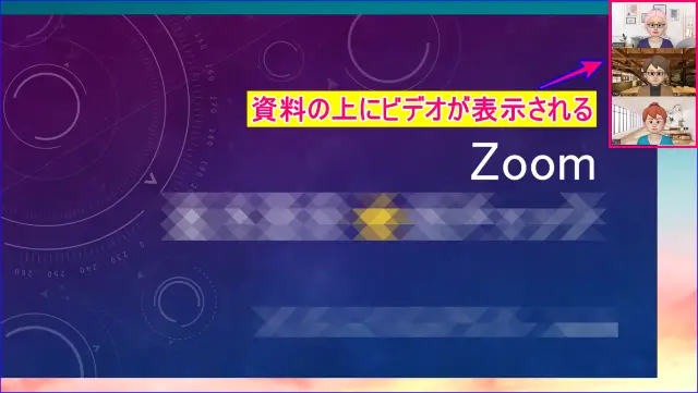 Zoom画面共有時のビデオ録画ありの設定、オプション左右表示なしの録画表示