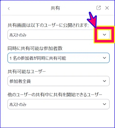 Zoom画面共有の表示範囲の設定