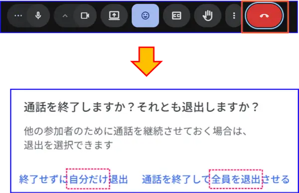 Google Meetの終了、退出の方法