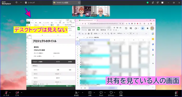 Zoom画面共有を見ている参加者の画面