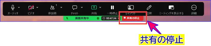 Zoom画面共有の停止操作
