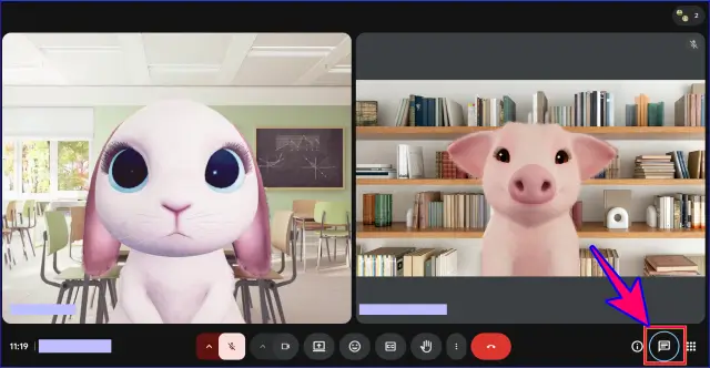 Google Meetのチャットのアイコン