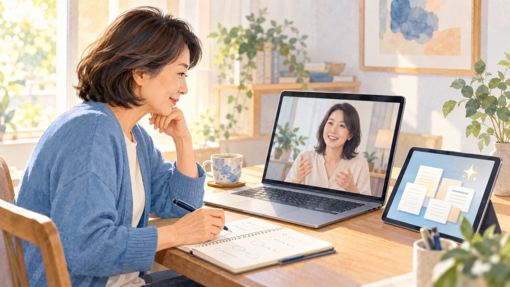相手の話を聞き、AIを資料の整理に活用する場面のイメージ