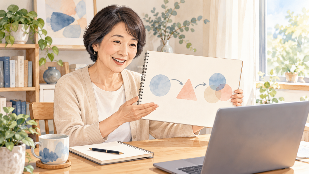 スケッチブックを使ってオンラインで説明する場面のイメージ